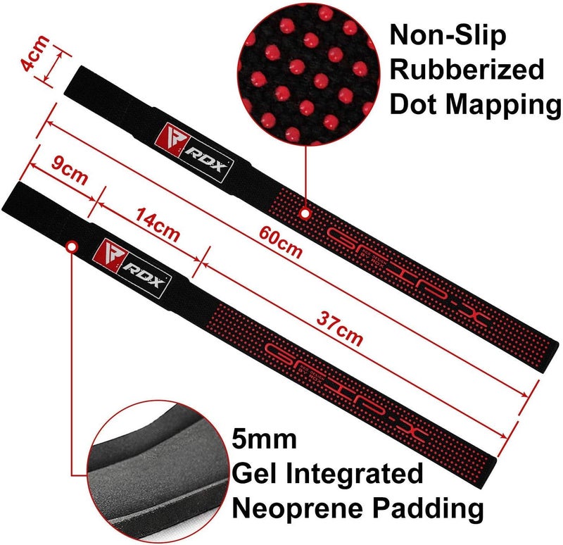 Rdx أحزمة رفع للأثقال – حزام معصم ثقيل من القطن 100% مع بطانة نيونبرين 5 مم، 60 سم من أشرطة قبضة اليد المضادة للانزلاق لتمارين الرفعات المميتة ورفع الأثقال، للرجال والنساء - Image 3